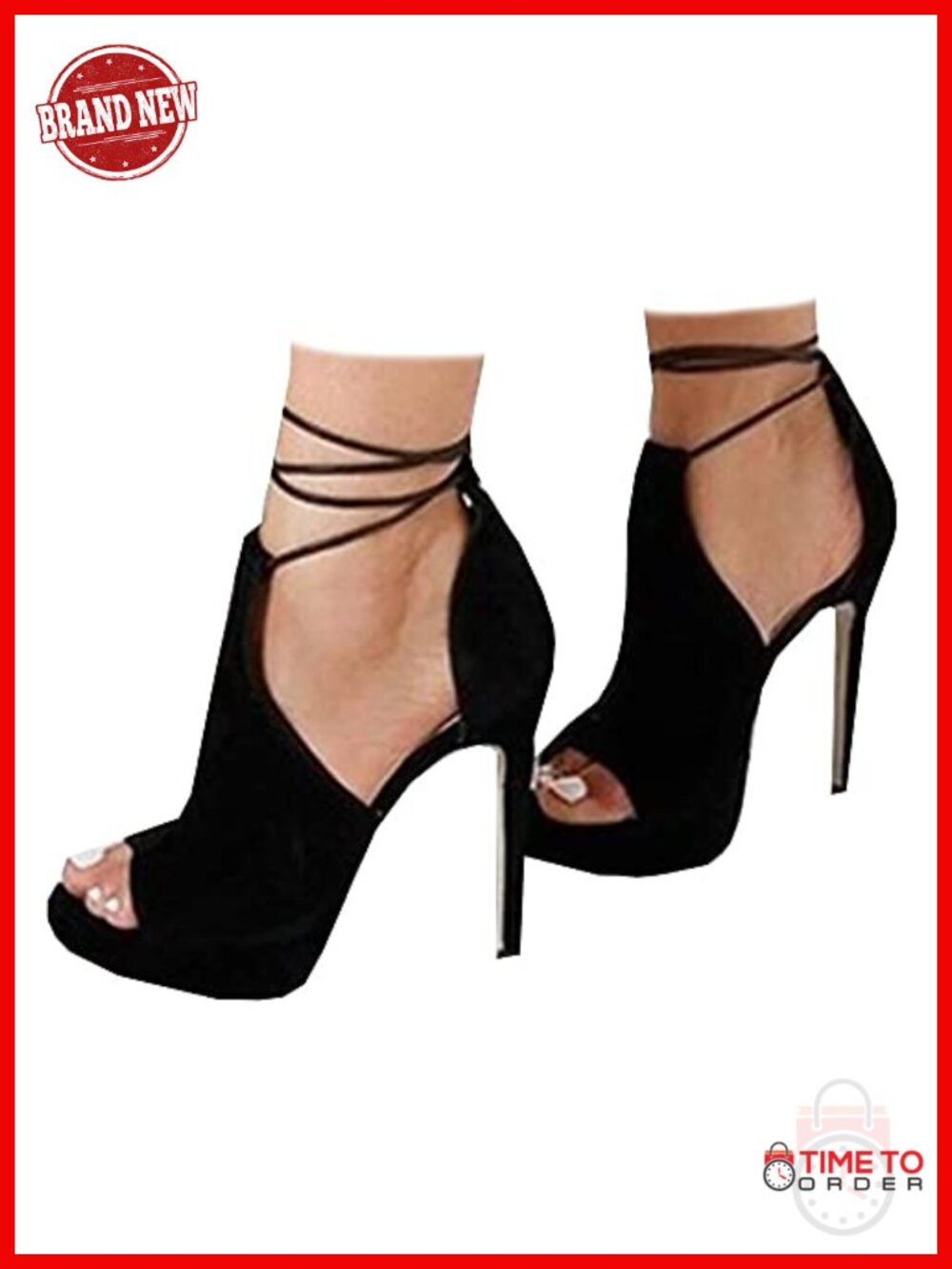 Faux Leather Peep Toe Platform Heeled Sandals Lace Up Stilettos